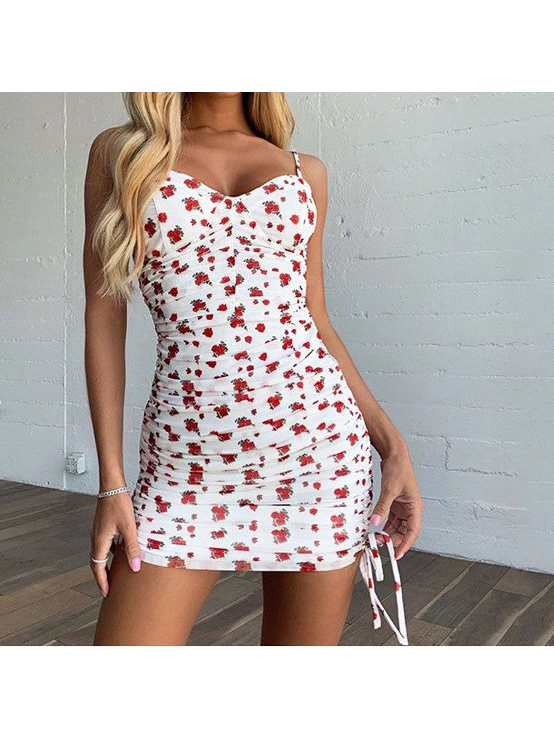 Deep V Floral Print Bag Hip Skirt