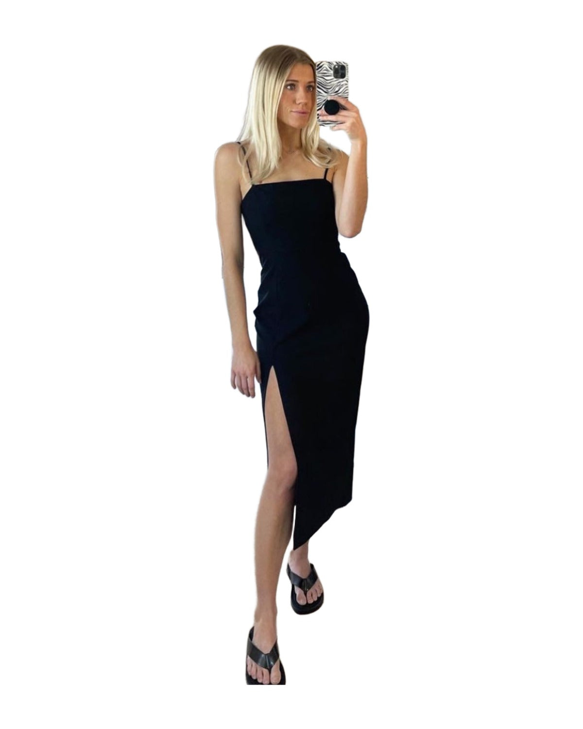 Slim Fit Black Slip Dress Midi photo 3