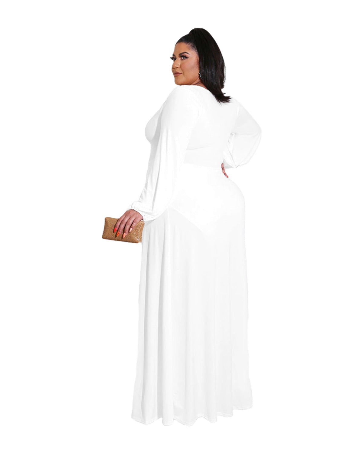 Solid Color Drawstring V-neck Slit Dress photo 1