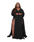 Solid Color Drawstring V-neck Slit Dress photo 10