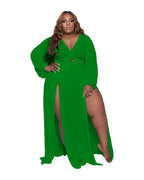 Solid Color Drawstring V-neck Slit Dress photo 8