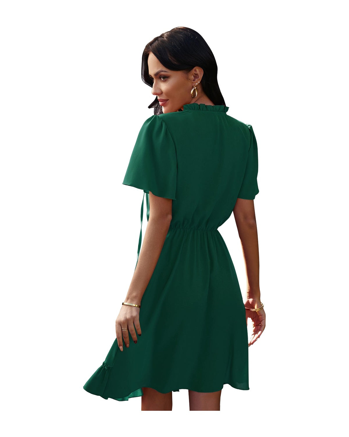 High Neck Neck Waist Ruffle Dress photo 1