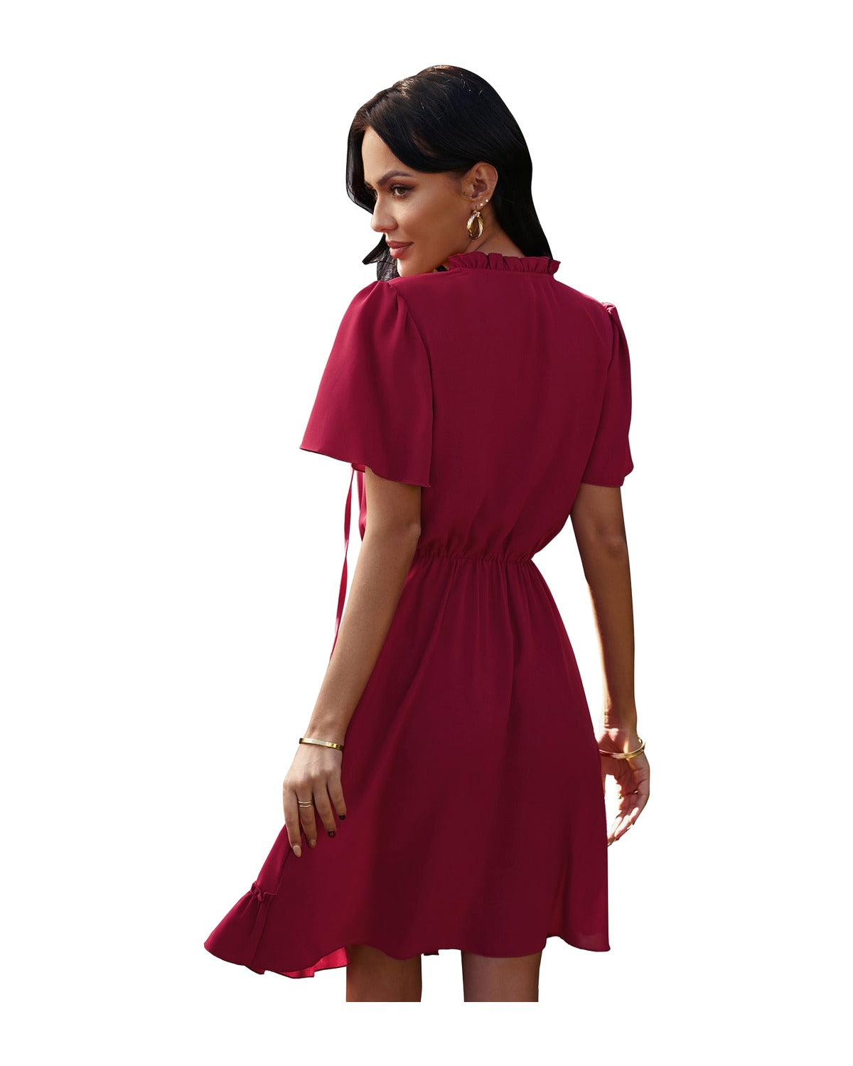 High Neck Neck Waist Ruffle Dress photo 10