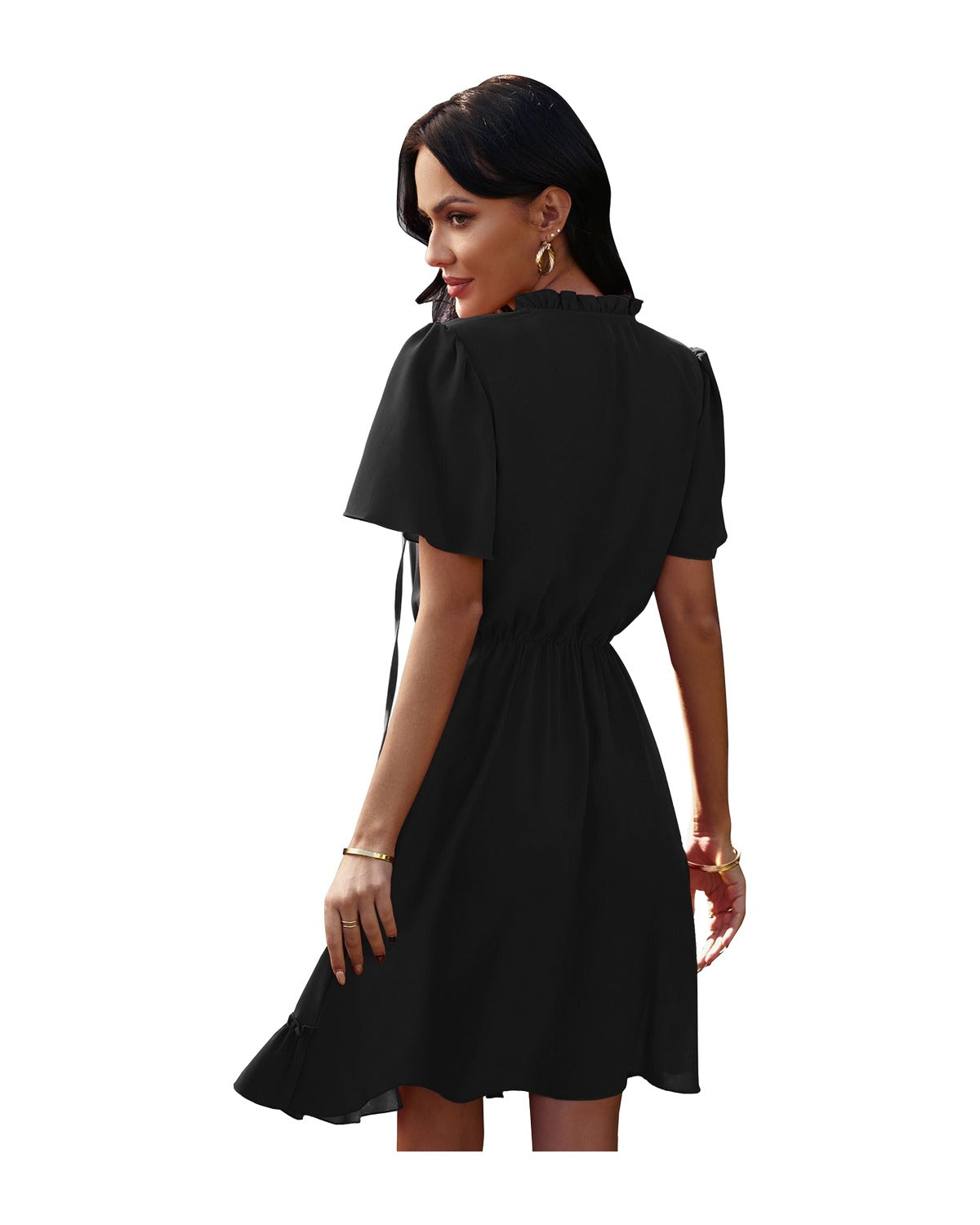 High Neck Neck Waist Ruffle Dress photo 3