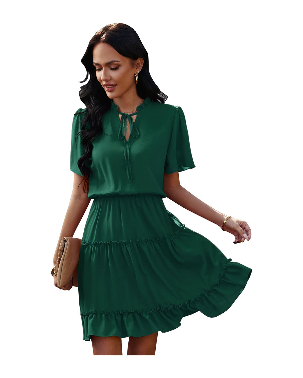 High Neck Neck Waist Ruffle Dress photo 4