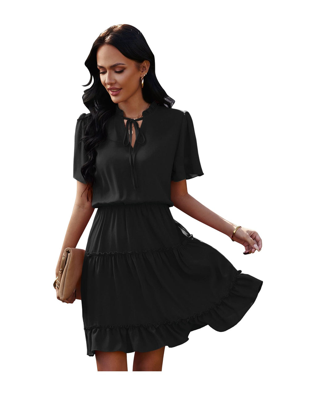 High Neck Neck Waist Ruffle Dress photo 5