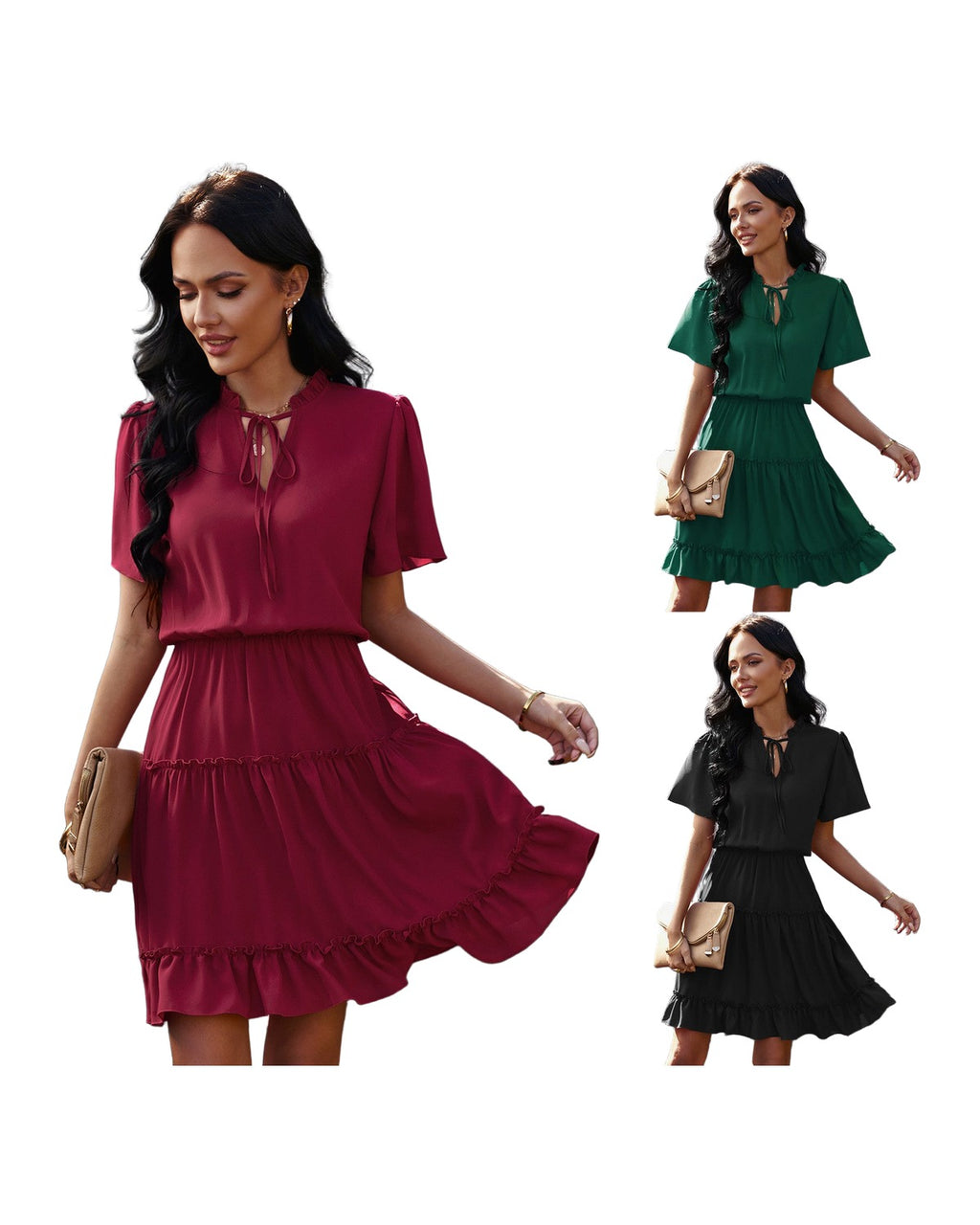 High Neck Neck Waist Ruffle Dress photo 8
