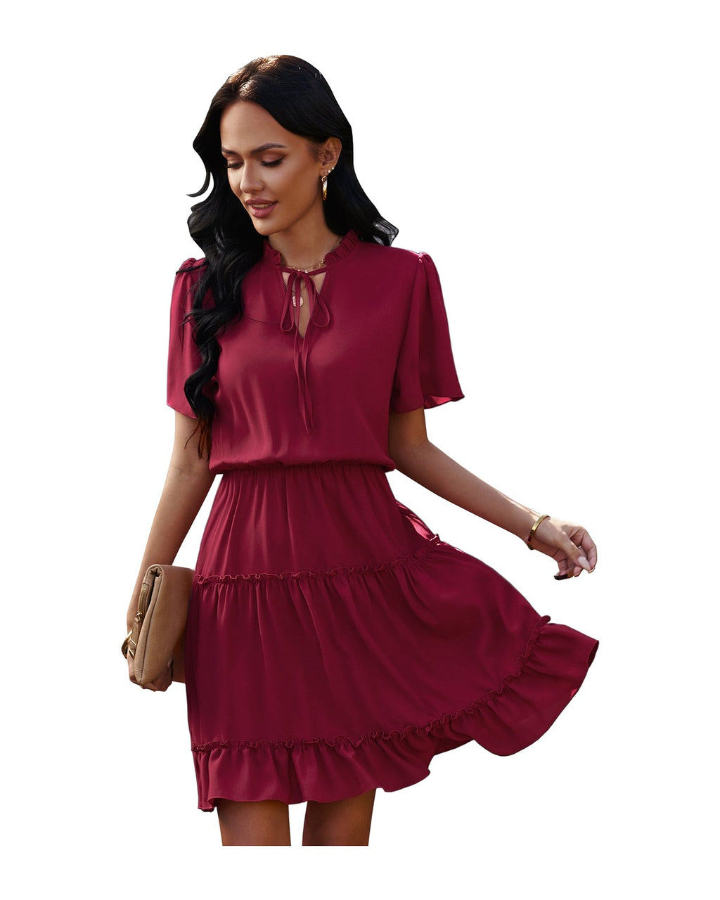 High Neck Neck Waist Ruffle Dress photo 9