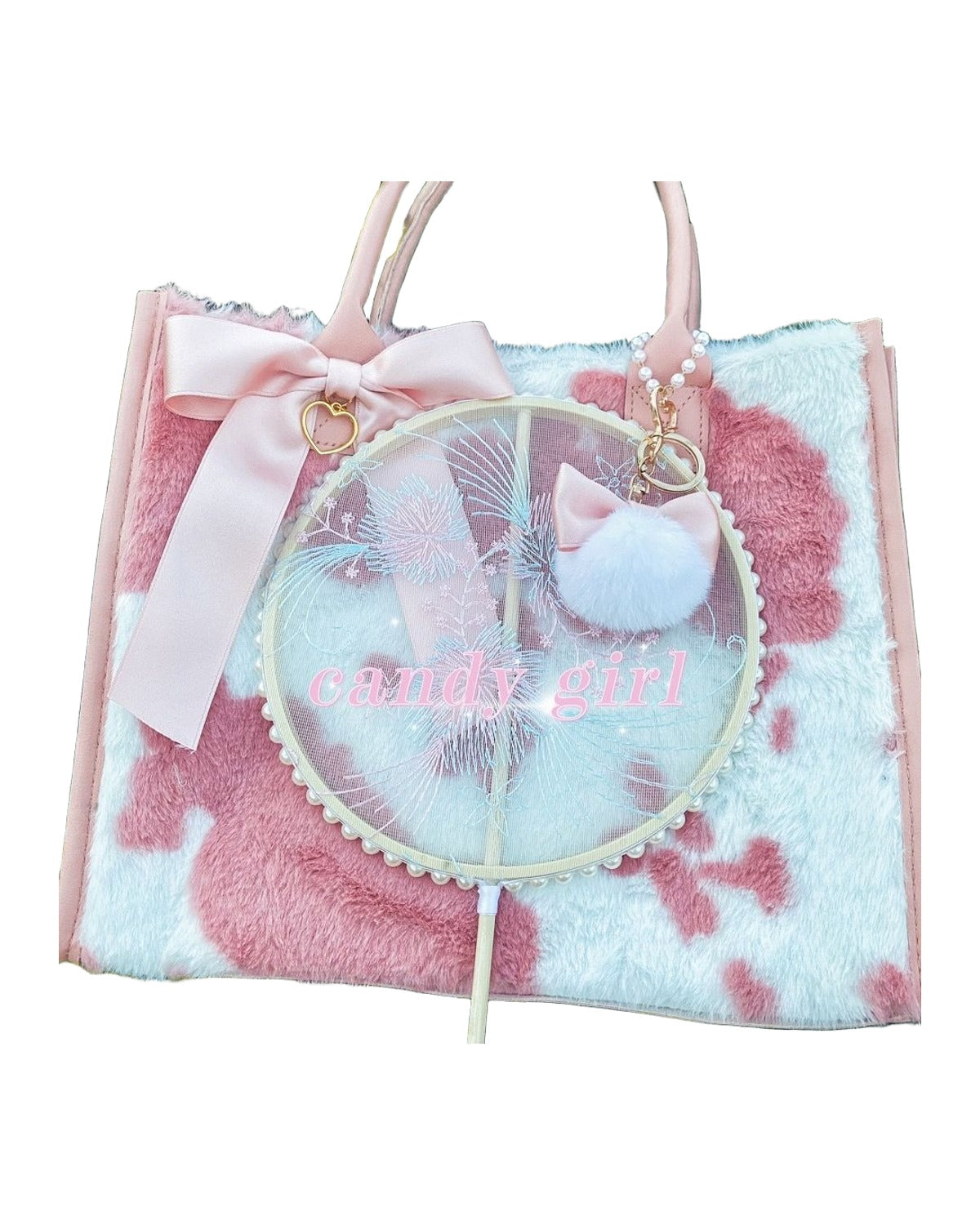 Cow Pattern Plush Bow Sweet Cute Shoulder Bag photo 1