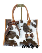 Cow Pattern Plush Bow Sweet Cute Shoulder Bag photo 2