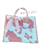 Cow Pattern Plush Bow Sweet Cute Shoulder Bag photo 5
