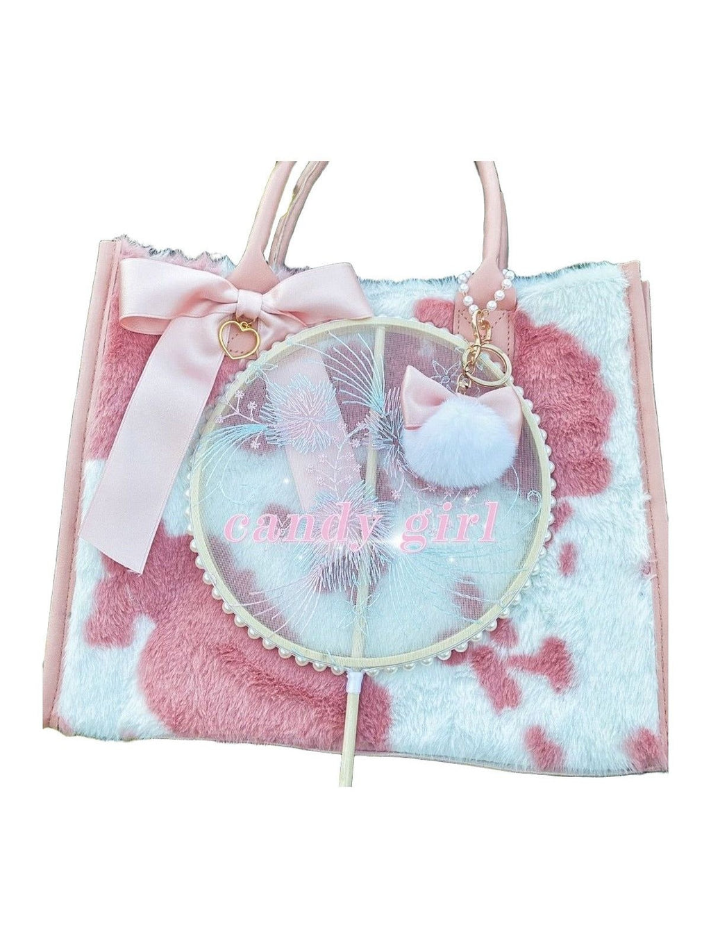 Cow Pattern Plush Bow Sweet Cute Shoulder Bag