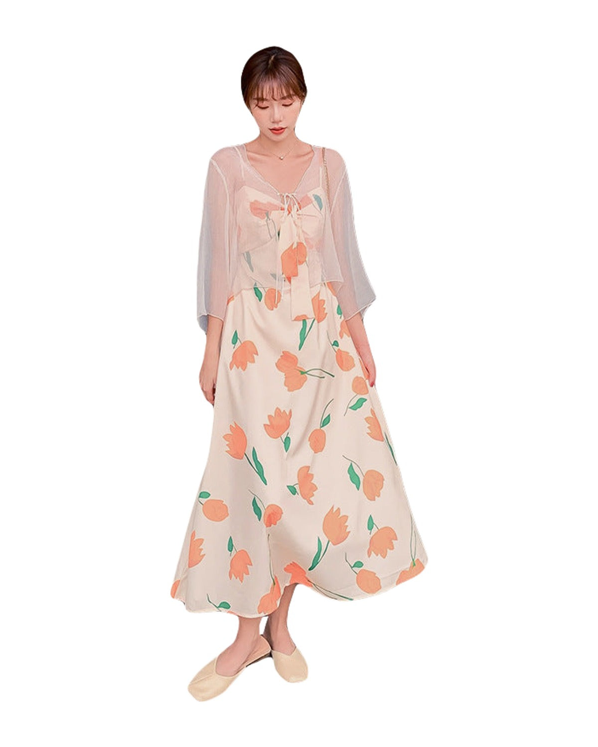 Tie-bow Floral Dress Holiday Midi photo 2
