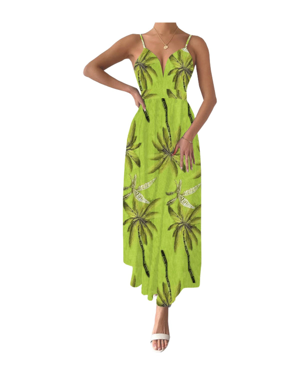 V Neck Floral Spaghetti Strap Summer Casual Swing Dress photo 2
