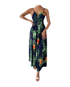 V Neck Floral Spaghetti Strap Summer Casual Swing Dress photo 3