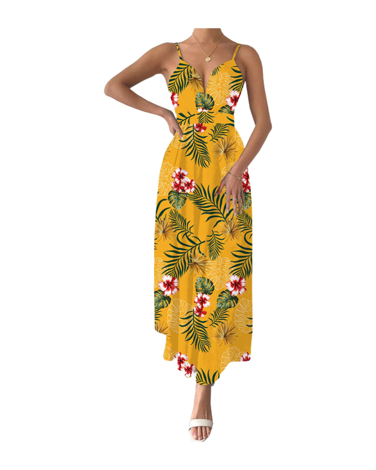 V Neck Floral Spaghetti Strap Summer Casual Swing Dress photo 4