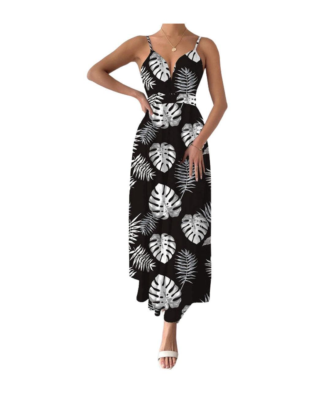 V Neck Floral Spaghetti Strap Summer Casual Swing Dress photo 5