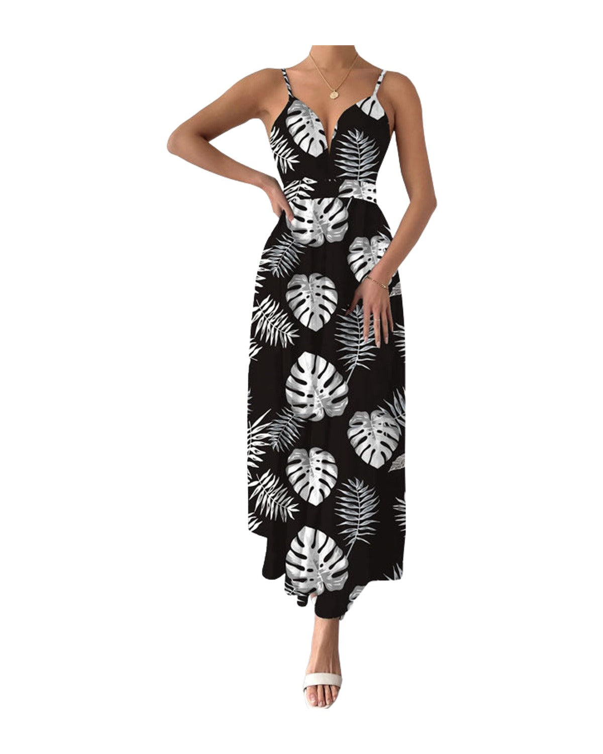 V Neck Floral Spaghetti Strap Summer Casual Swing Dress photo 5