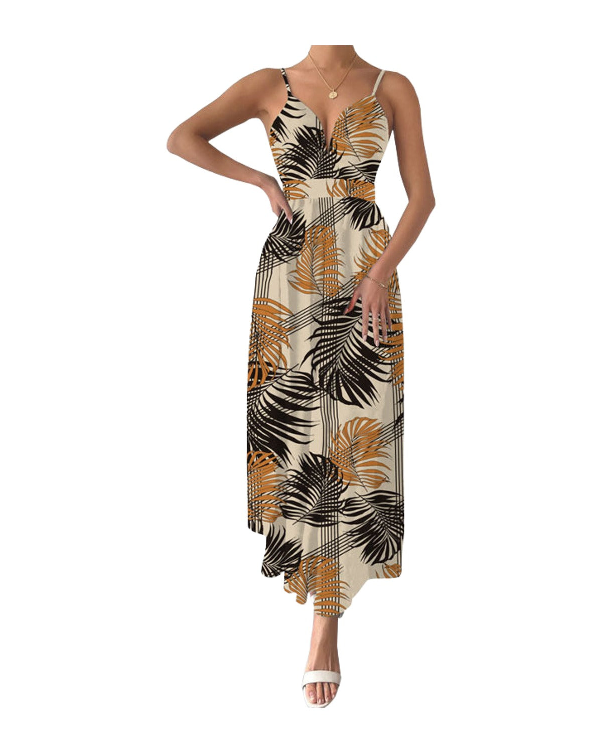 V Neck Floral Spaghetti Strap Summer Casual Swing Dress photo 6