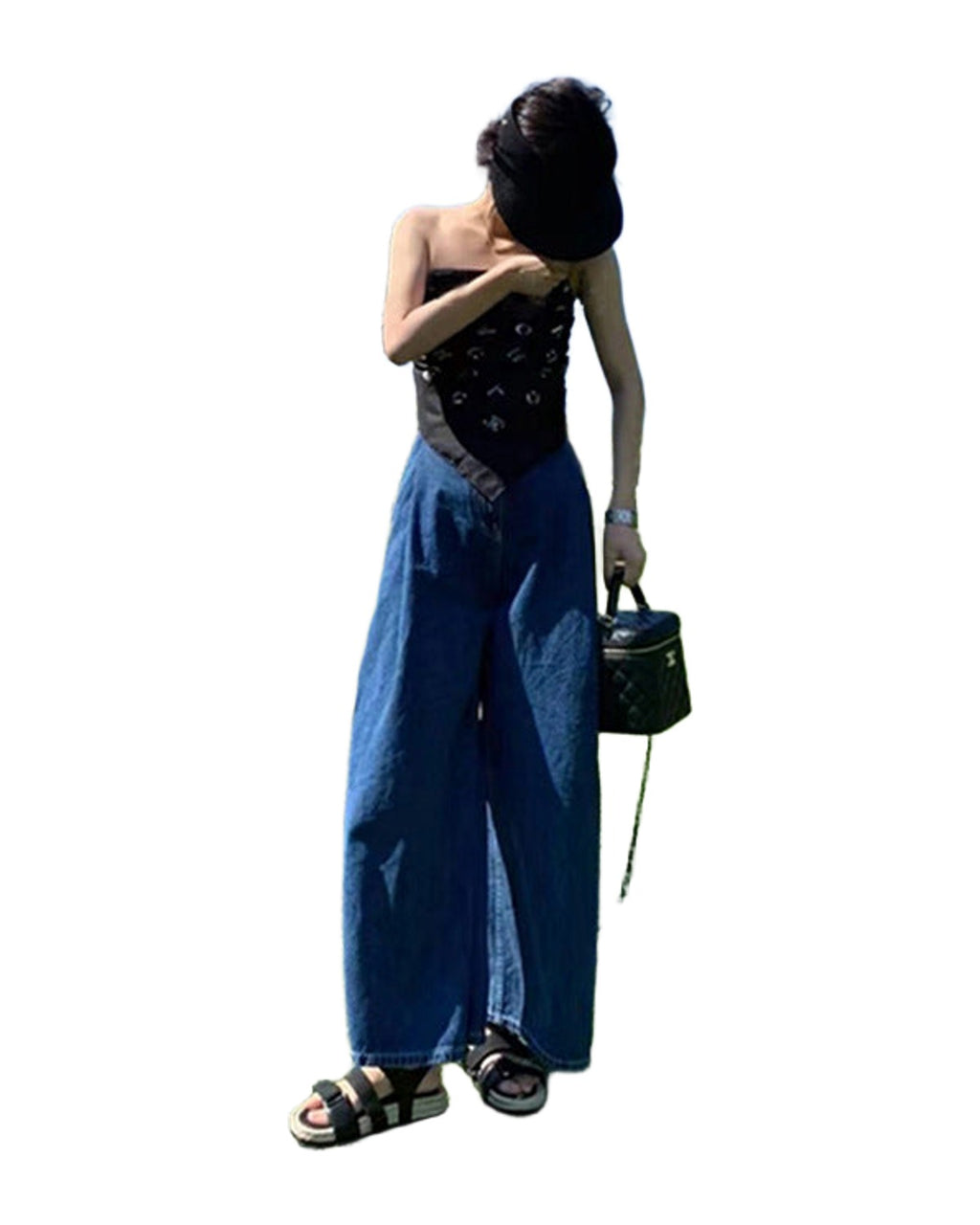 Retro Simple Commuter High Waist Thin Wide Leg Jeans photo 1