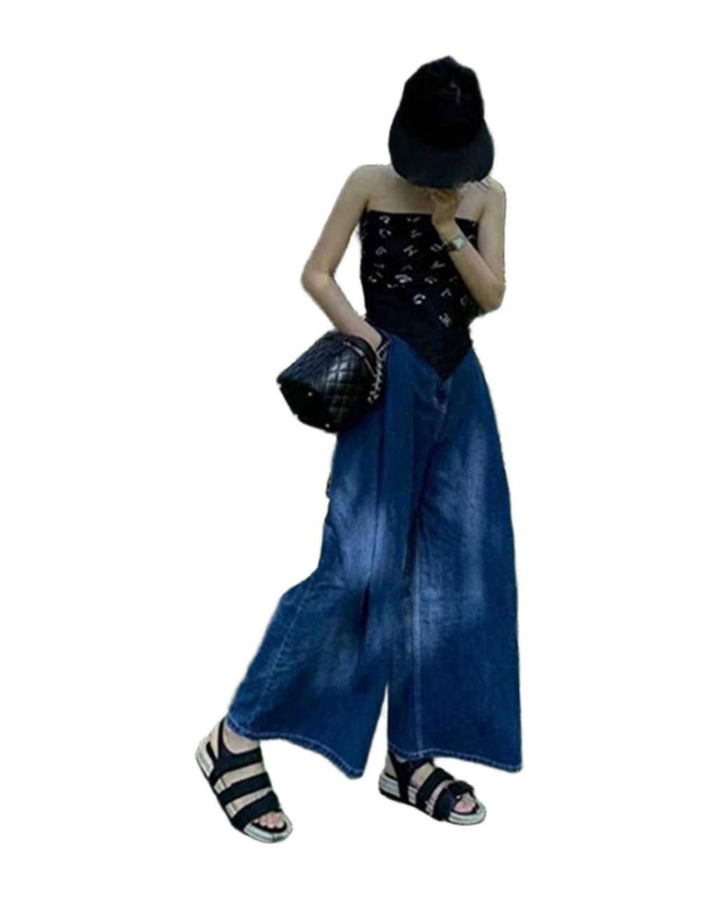 Retro Simple Commuter High Waist Thin Wide Leg Jeans photo 2