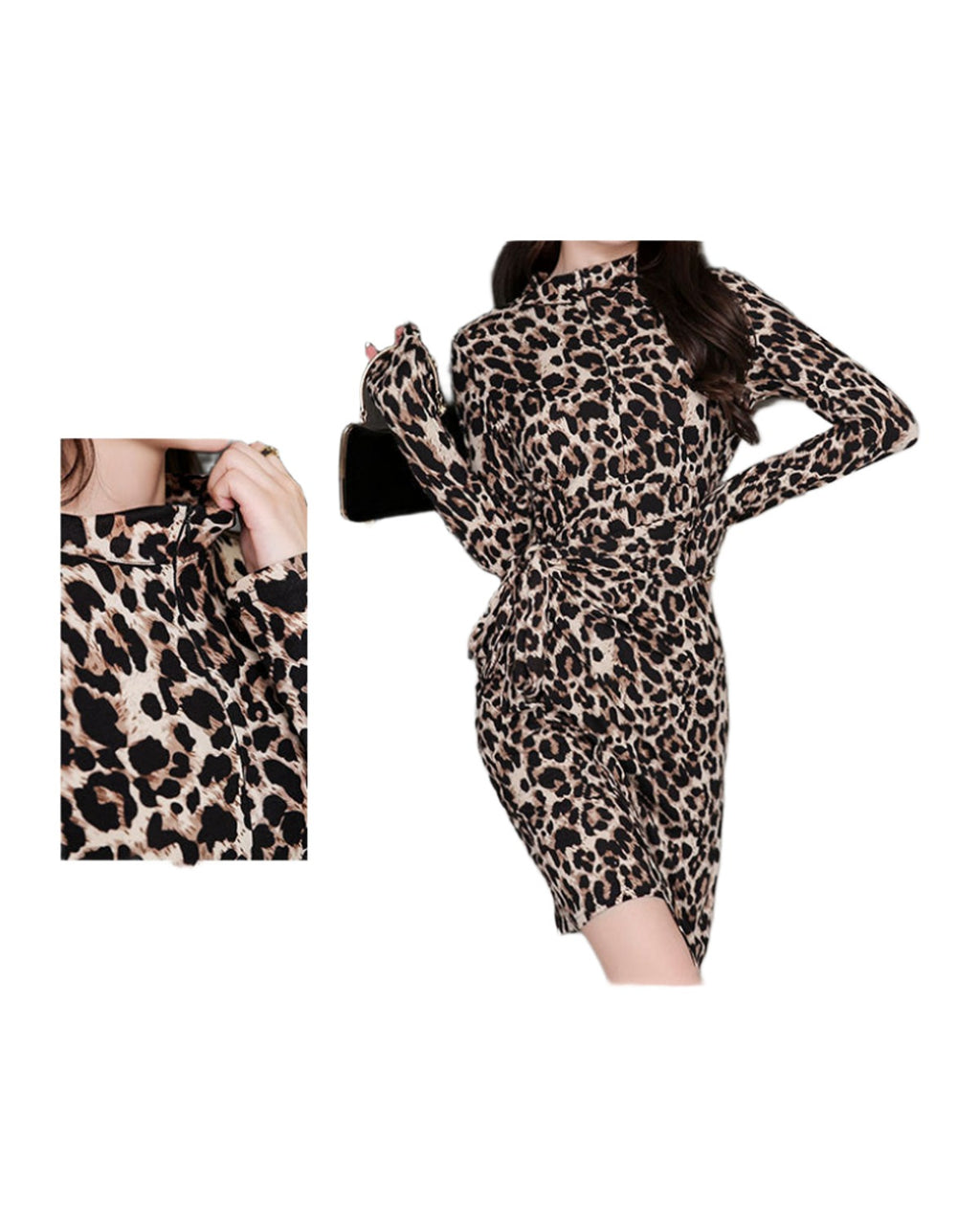 Half Turtleneck Leopard Print Dress photo 3