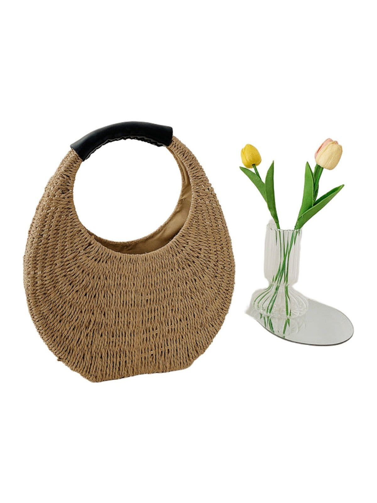 Oval Simple Rattan Moon Handbag
