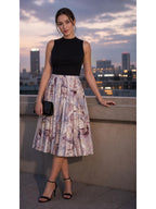 Cotton Poplin Print A-line Skirt worn by a model