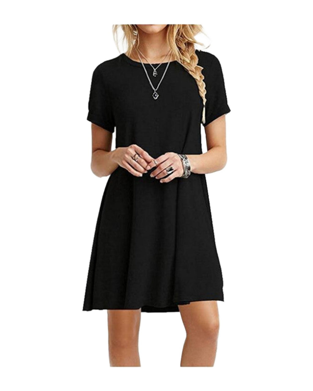 Solid Color Round Neck Short Sleeve Dress photo 2