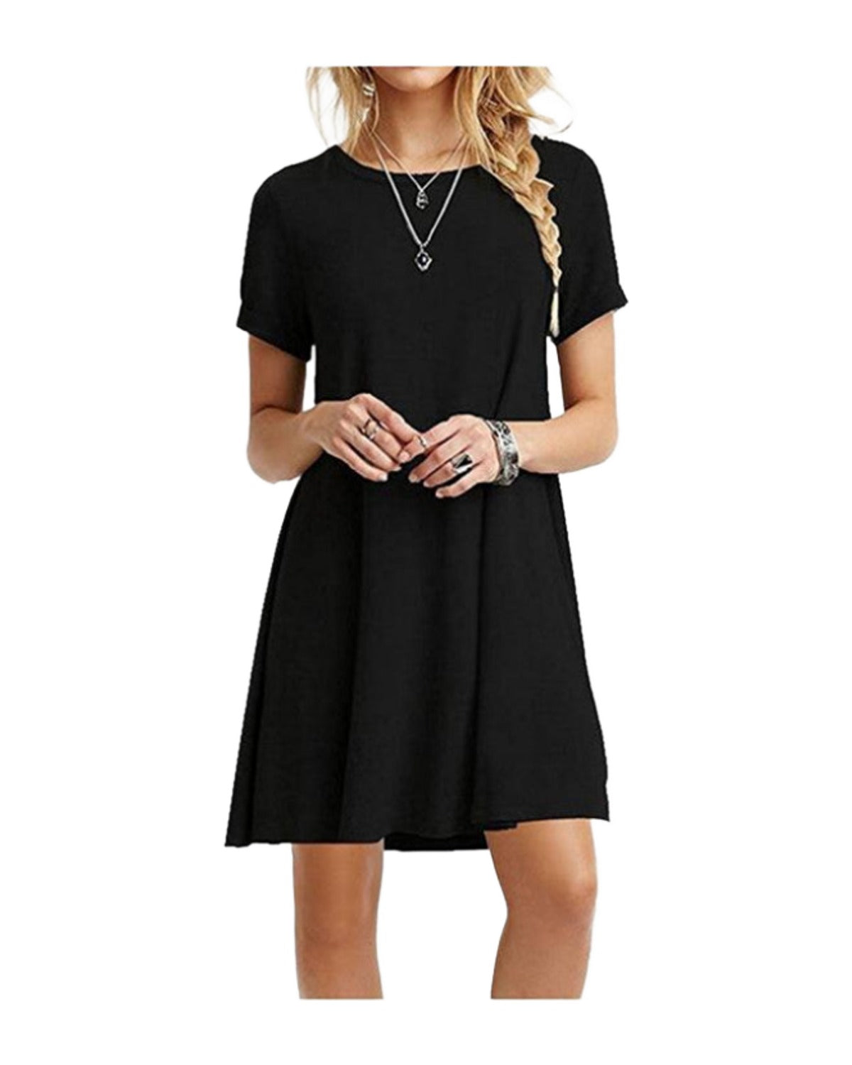 Solid Color Round Neck Short Sleeve Dress photo 2