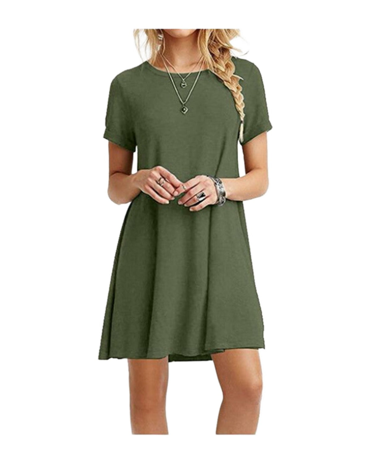 Solid Color Round Neck Short Sleeve Dress photo 6