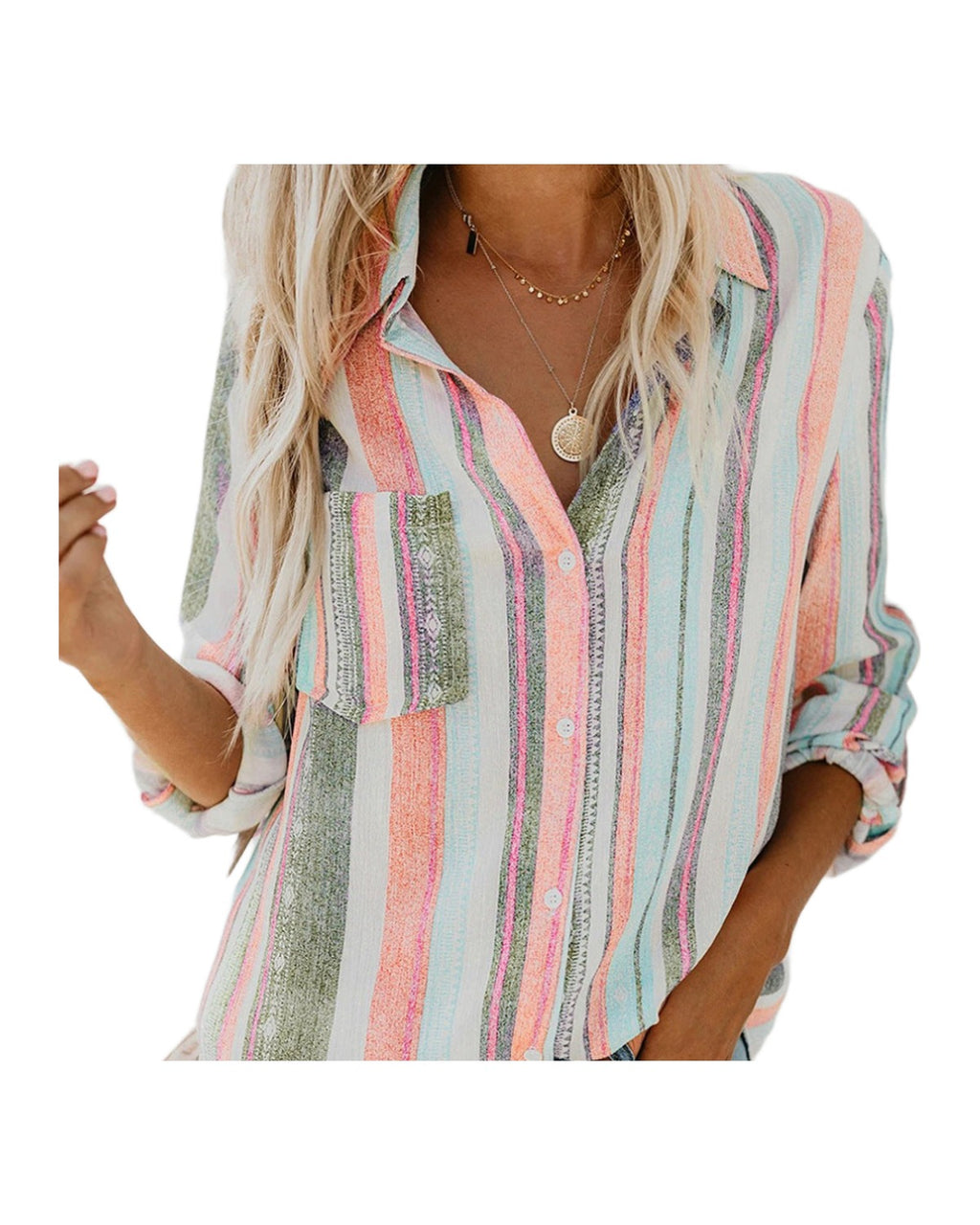 Striped Lapel Long Sleeve Cardigan Single Breasted Shirt photo 1
