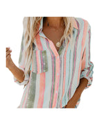 Striped Lapel Long Sleeve Cardigan Single Breasted Shirt photo 1