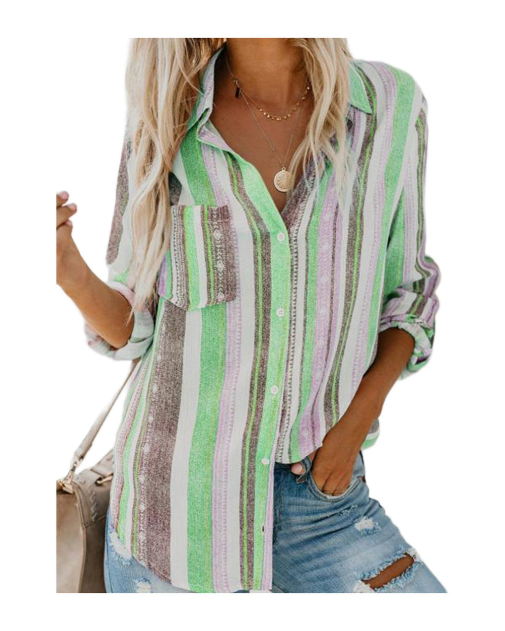 Striped Lapel Long Sleeve Cardigan Single Breasted Shirt photo 4