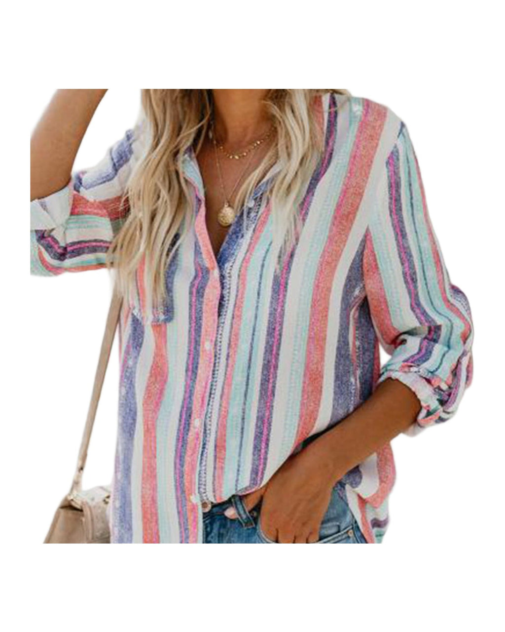 Striped Lapel Long Sleeve Cardigan Single Breasted Shirt photo 5