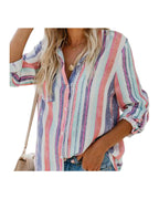 Striped Lapel Long Sleeve Cardigan Single Breasted Shirt photo 5