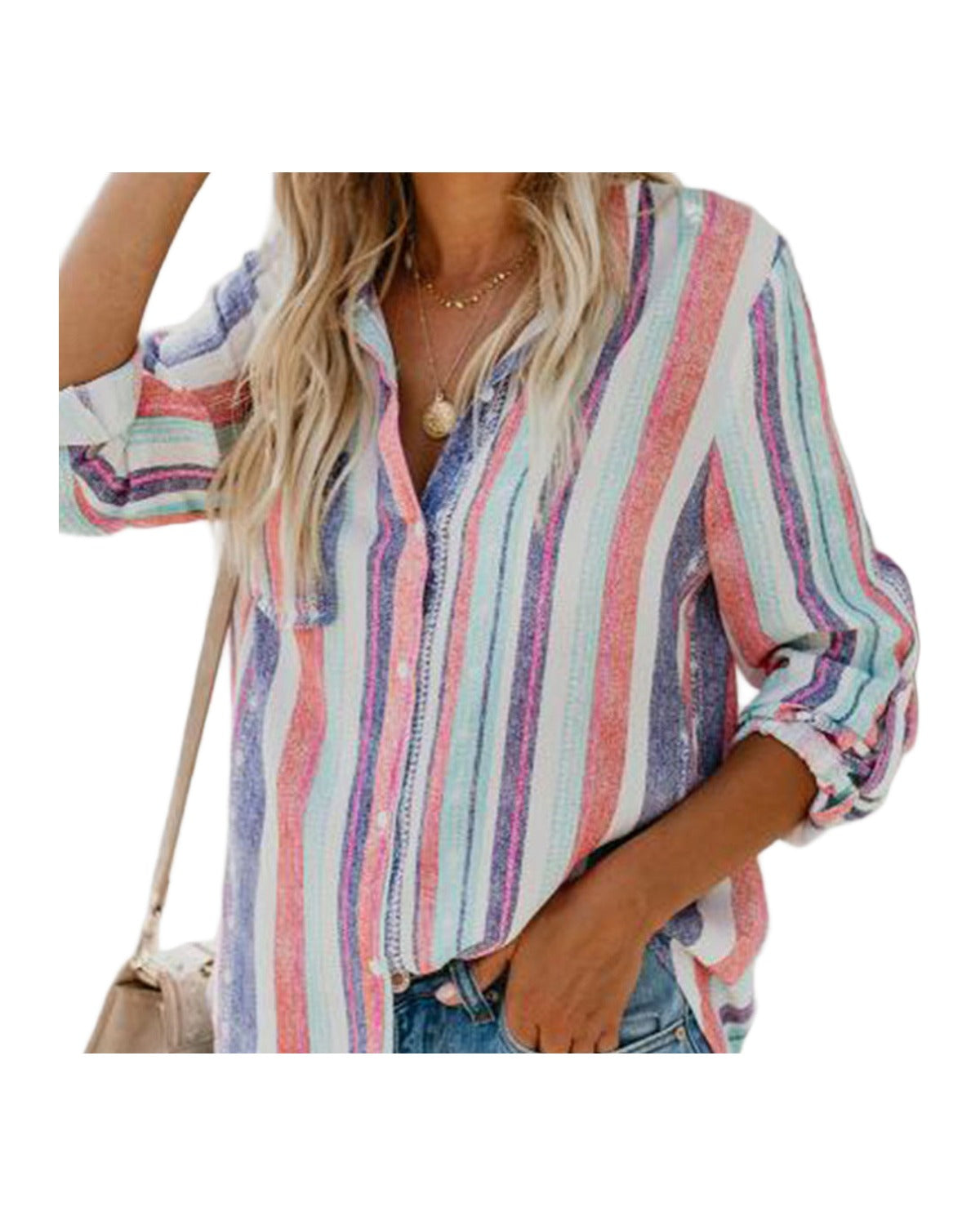 Striped Lapel Long Sleeve Cardigan Single Breasted Shirt photo 5