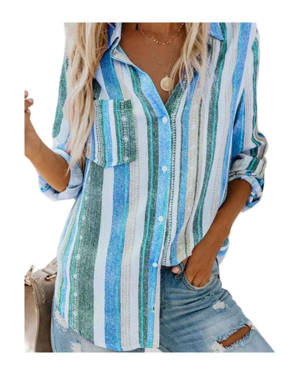 Striped Lapel Long Sleeve Cardigan Single Breasted Shirt photo 8