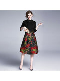 Jacquard Stitching Large Swing Dress