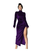 High Neck Long Velvet Dress Slim Slit photo 3