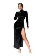 High Neck Long Velvet Dress Slim Slit photo 6