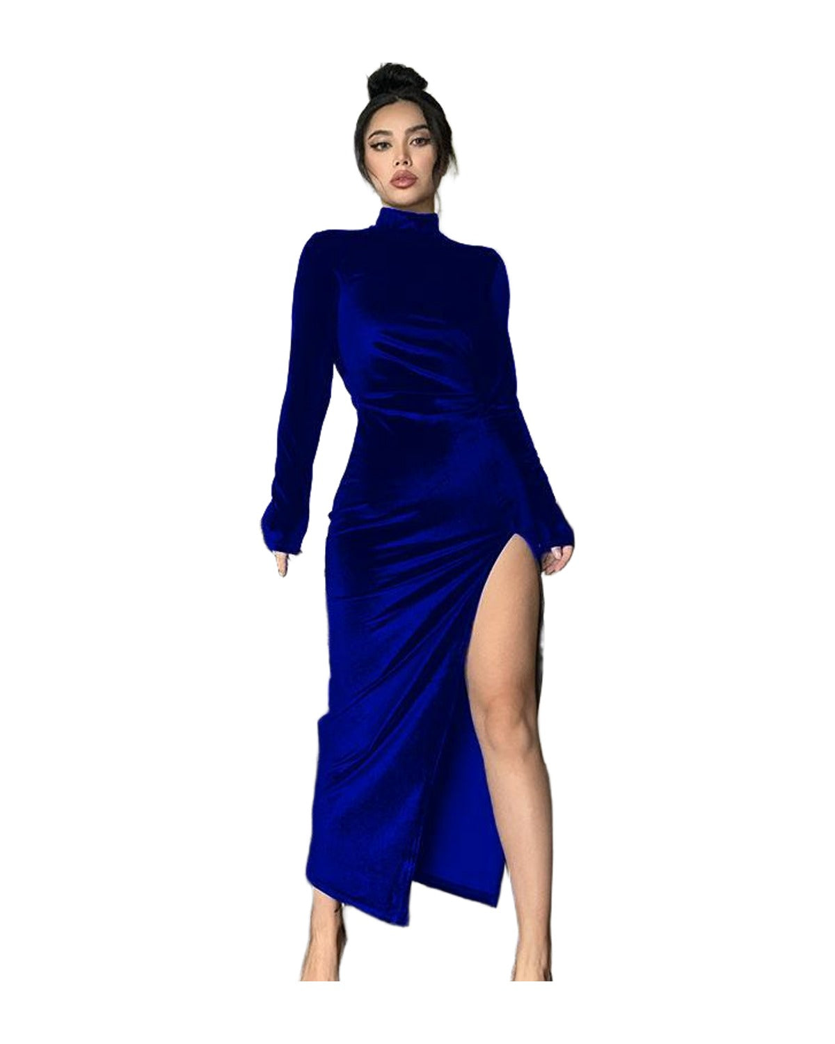 High Neck Long Velvet Dress Slim Slit photo 7