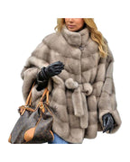 Solid Faux Fur Jacket Stand Collar Loose Belt photo 3