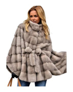Solid Faux Fur Jacket Stand Collar Loose Belt photo 4