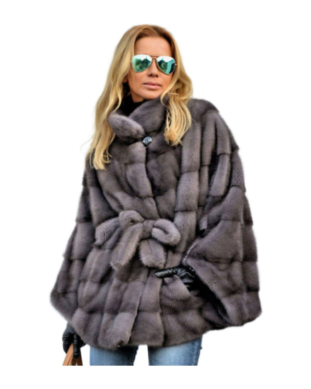 Solid Faux Fur Jacket Stand Collar Loose Belt photo 5