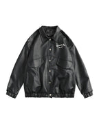 Leather Jacket Lapel Loose Retro Top photo 1