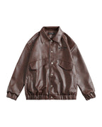 Leather Jacket Lapel Loose Retro Top photo 3