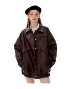 Leather Jacket Lapel Loose Retro Top photo 7