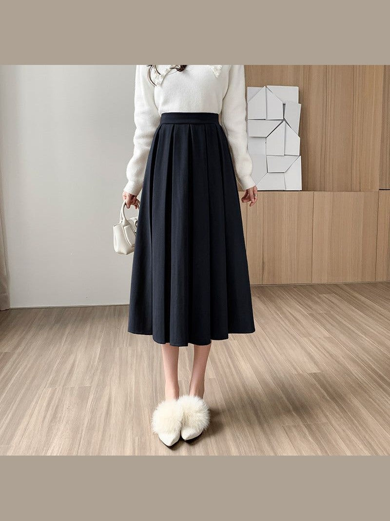 Long Coffee Colored Woolen Word Umbrella Skirt