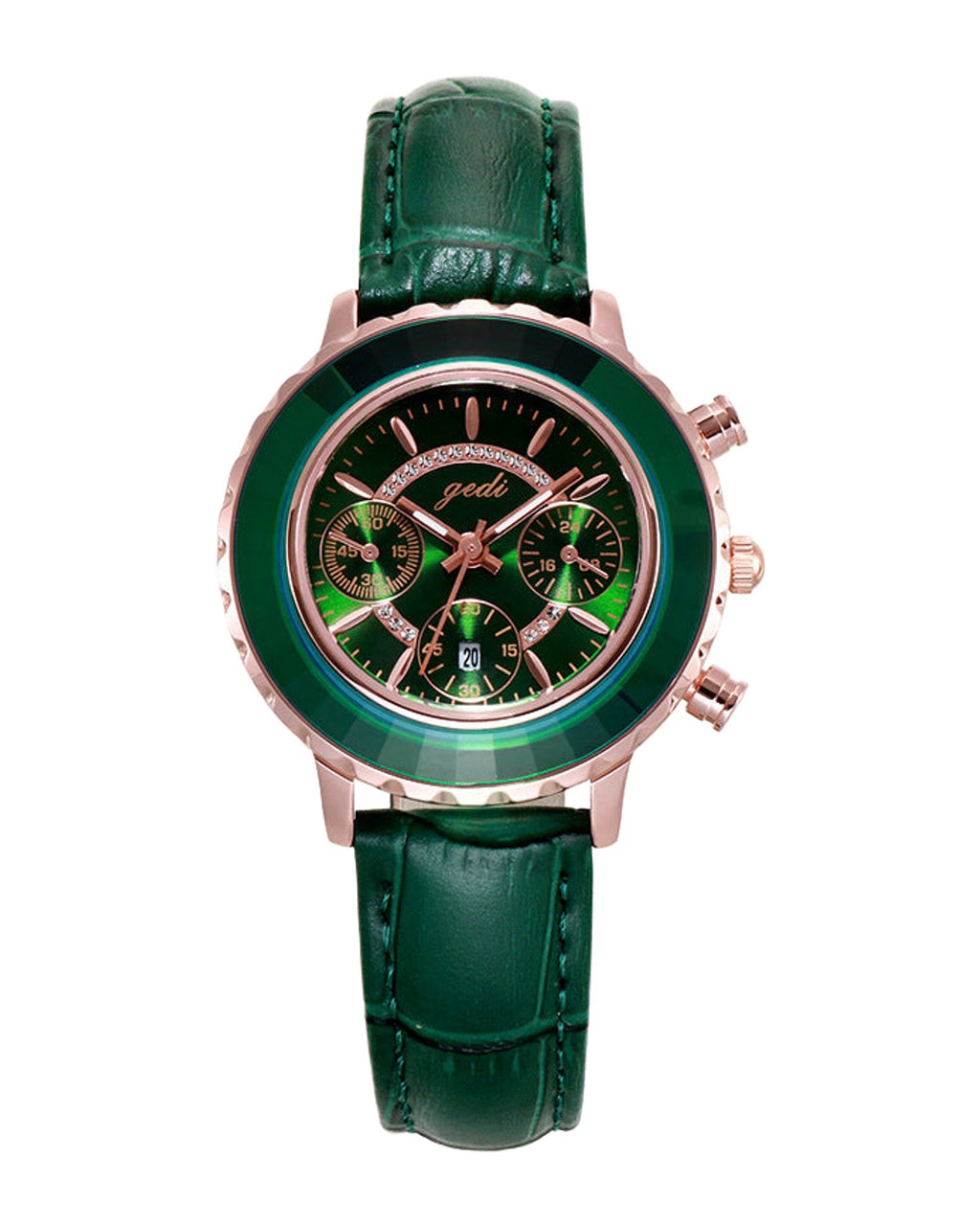 Green Leather Strap Belt Calendar Watch photo 3